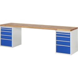 RAU Werkbank Serie 7000, 2 Container, HxBxT 890 x 3.000 x 700 mm, 10 x 100%-Auszug-Schubladen 2 x 60, 2 x 90, 4 x 150, 2 x 270 mm