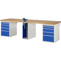 RAU Werkbank Serie 7000, 3 Container, HxBxT 840 x 3.000 x 900 mm, 10 x 90%-Auszug-Schubladen