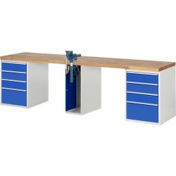 RAU Werkbank Serie 7000, 3 Container, HxBxT 840 x 3.000 x 700 mm, 10 x 100%-Auszug-Schubladen