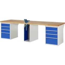 RAU Werkbank Serie 7000, 3 Container, HxBxT 840 x 3.000 x 900 mm, 8 x 90%-Auszug-Schubladen 6 x 150 mm, 2 x 270 mm