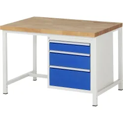 RAU Werkbank Serie 8000, HxBxT 840 x 1.250 x 900 mm, 3 x 90%-Auszug-Schubladen 1 x 120, 1 x 180, 1 x 240 mm, Schubladen-TK 100 kg