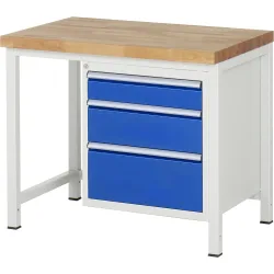 RAU Werkbank Serie 8000, HxBxT 840 x 1.000 x 700 mm, 3 x 100%-Auszug-Schubladen 1 x 120, 1 x 180, 1 x 240 mm, Schubladen-TK 100 kg