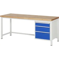 RAU Werkbank Serie 8000, HxBxT 840 x 2.000 x 700 mm, 3 x 90%-Auszug-Schubladen 1 x 120, 1 x 180, 1 x 240 mm, Schubladen-TK 100 kg