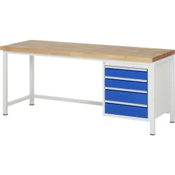 RAU Werkbank Serie 8000, HxBxT 840-1.040 x 2.000 x 700 mm, 4 x 90%-Auszug-Schubladen 2 x 120, 2 x 150 mm, Breite 490 mm