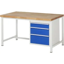 RAU Werkbank Serie 8000, HxBxT 840-1.040 x 1.500 x 900 mm, 3 x 100%-Auszug-Schubladen 1 x 120, 1 x 180, 1 x 240 mm, Schubladen-TK 100 kg