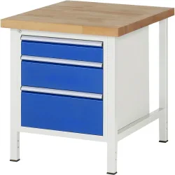 RAU Werkbank Serie 8000, HxBxT 840 x 750 x 900 mm, 3 x 100%-Auszug-Schubladen 1 x 120, 1 x 180, 1 x 240 mm, Schubladen-TK 100 kg