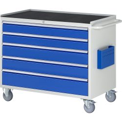 RAU Werkstattwagen Serie 7000, HxBxT 975 x 1.145 x 650 mm, 5 x 90%-Auszug-Schubladen 2 x 120, 2 x 150 mm, 1 x 180 mm, Arbeitsplatte Metall