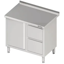 Stalgast Arbeitsschrank mit Flügeltür, 900x600x850 mm, mit 2er Schubladenblock rechts, mit Aufkantung, verschweisst