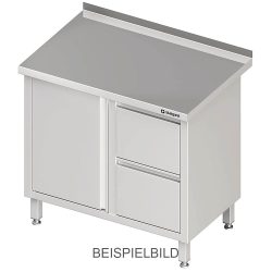 Stalgast Arbeitsschrank mit Flügeltür, 800x600x850 mm, mit 2er Schubladenblock links, ohne Aufkantung, verschweisst