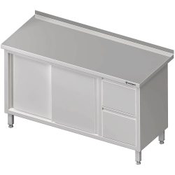 Stalgast Arbeitsschrank mit Schiebetüren, 1600x600x850 mm, mit 2er Schubladenblock rechts, mit Aufkantung, verschweisst