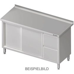 Stalgast Arbeitsschrank mit Schiebetüren, 1900x700x850 mm, mit 2er Schubladenblock links, ohne Aufkantung, verschweisst