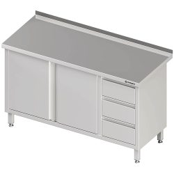 Stalgast Arbeitsschrank mit Flügeltüren, 1300x600x850 mm, mit 3er Schubladenblock rechts, mit Aufkantung, verschweisst