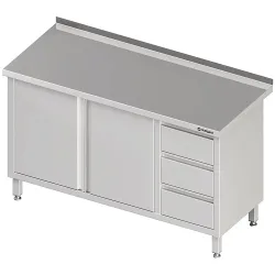Stalgast Arbeitsschrank mit Flügeltüren, 1800x600x850 mm, mit 3er Schubladenblock rechts, mit Aufkantung, verschweisst