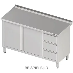 Stalgast Arbeitsschrank mit Flügeltüren, 1700x600x850 mm, mit 3er Schubladenblock links, ohne Aufkantung, verschweisst