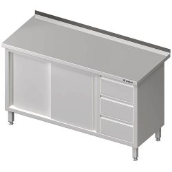 Stalgast Arbeitsschrank mit Schiebetüren, 1600x700x850 mm, mit 3er Schubladenblock rechts, mit Aufkantung, verschweisst