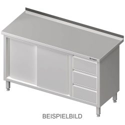Stalgast Arbeitsschrank mit Schiebetüren, 1600x700x850 mm, mit 3er Schubladenblock links, ohne Aufkantung, verschweisst