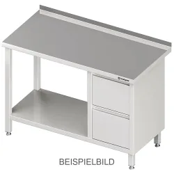 Stalgast Arbeitstisch mit Grundboden, 1600x600x850 mm, mit 2er Schubladenblock links, mit Aufkantung, verschweisst