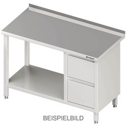 Stalgast Arbeitstisch mit Grundboden, 900x600x850 mm, mit 2er Schubladenblock rechts, ohne Aufkantung, verschweisst