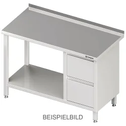 Stalgast Arbeitstisch mit Grundboden, 1600x700x850 mm, mit 2er Schubladenblock rechts, ohne Aufkantung, verschweisst