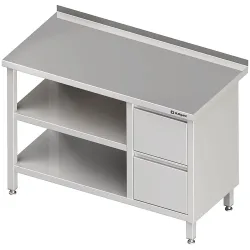 Stalgast Arbeitstisch mit Grund- und Zwischenboden, 2000x700x850 mm, mit 2er Schubladenblock rechts, mit Aufkantung, verschweisst