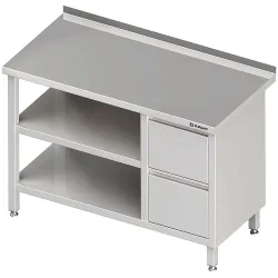 Stalgast Arbeitstisch mit Grund- und Zwischenboden, 2400x700x850 mm, mit 2er Schubladenblock rechts, mit Aufkantung, verschweisst