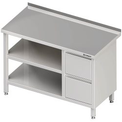 Stalgast Arbeitstisch mit Grund- und Zwischenboden, 2100x700x850 mm, mit 2er Schubladenblock rechts, mit Aufkantung, verschweisst