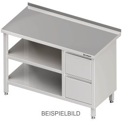 Stalgast Arbeitstisch mit Grund- und Zwischenboden, 1200x700x850 mm, mit 2er Schubladenblock rechts, ohne Aufkantung, verschweisst
