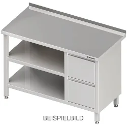 Stalgast Arbeitstisch mit Grund- und Zwischenboden, 1600x700x850 mm, mit 2er Schubladenblock rechts, ohne Aufkantung, verschweisst