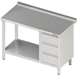 Stalgast Arbeitstisch mit Grundboden, 1100x700x850 mm, mit 3er Schubladenblock rechts, mit Aufkantung, verschweisst