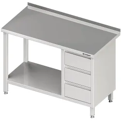 Stalgast Arbeitstisch mit Grundboden, 1800x700x850 mm, mit 3er Schubladenblock rechts, mit Aufkantung, verschweisst