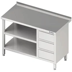 Stalgast Arbeitstisch mit Grund- und Zwischenboden, 1100x600x850 mm, mit 3er Schubladenblock rechts, mit Aufkantung, verschweisst