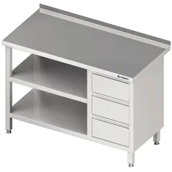 Stalgast Arbeitstisch mit Grund- und Zwischenboden, 2100x700x850 mm, mit 3er Schubladenblock rechts, mit Aufkantung, verschweisst