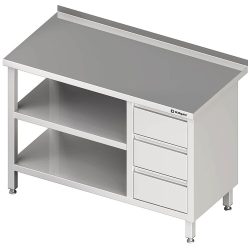 Stalgast Arbeitstisch mit Grund- und Zwischenboden, 2600x700x850 mm, mit 3er Schubladenblock rechts, mit Aufkantung, verschweisst