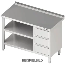 Stalgast Arbeitstisch mit Grund- und Zwischenboden, 1700x600x850 mm, mit 3er Schubladenblock links, mit Aufkantung, verschweisst