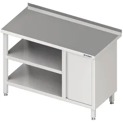 Stalgast Arbeitstisch mit Grund- und Zwischenboden, 1500x600x850 mm, mit Flügeltürschrank rechts, mit Aufkantung, verschweisst