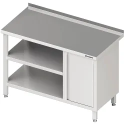 Stalgast Arbeitstisch mit Grund- und Zwischenboden, 2000x600x850 mm, mit Flügeltürschrank rechts, mit Aufkantung, verschweisst