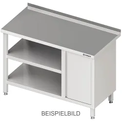 Stalgast Arbeitstisch mit Grund- und Zwischenboden, 2400x700x850 mm, mit Flügeltürschrank links, mit Aufkantung, verschweisst