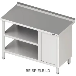 Stalgast Arbeitstisch mit Grund- und Zwischenboden, 2600x600x850 mm, mit Flügeltürschrank rechts, ohne Aufkantung, verschweisst