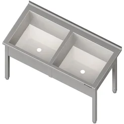 Stalgast Topfspüle mit zwei Becken, 1500x600x850 mm, 300 mm Beckenhöhe, mit Aufkantung, verschweisst