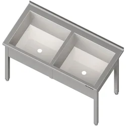 Stalgast Topfspüle mit zwei Becken, 1500x700x850 mm, 300 mm Beckenhöhe, mit Aufkantung, verschweisst