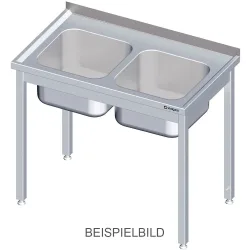 Stalgast Spültisch ohne Grundboden 1100x700x850 mm, mit zwei Becken links, mit Aufkantung, verschweisst