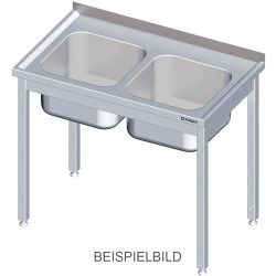 Stalgast Spültisch ohne Grundboden 1300x600x850 mm, mit zwei Becken links, mit Aufkantung, verschweisst