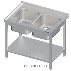 Stalgast Spültisch mit Grundboden 1100x700x850 mm, mit zwei Becken rechts, mit Aufkantung, verschweisst