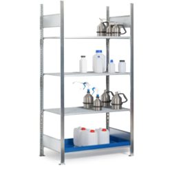 Anbauregal REG 1364 für Gefahrstoffregal asecos REG 1372, B 1310 x T 640 x H 2000 mm, mit 40 l Auffangwanne und 3 Stahl-Gitterostböden