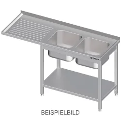 Stalgast Spültisch mit Grundboden, und Überstand, 1600x600x900 mm, mit zwei Becken rechts, mit Aufkantung, verschweisst