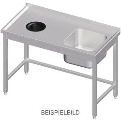 Stalgast Spültisch ohne Grundboden, mit Abfallloch, 1500x700x850 mm, mit einem Becken links, mit Aufkantung, verschweisst