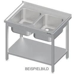 Stalgast Spültisch mit Grundboden 1000x700x850 mm, mit zwei Becken mit Aufkantung, verschweisst