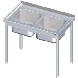 Stalgast Spültisch ohne Grundboden 1200x700x850 mm, mit zwei Becken rechts, mit Aufkantung, verschweisst