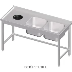 Stalgast Spültisch ohne Grundboden, mit Abfallloch, 1600x600x850 mm, mit zwei Becken links, mit Aufkantung, verschweisst