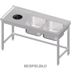 Stalgast Spültisch ohne Grundboden, mit Abfallloch, 1800x700x850 mm, mit zwei Becken links, mit Aufkantung, verschweisst
